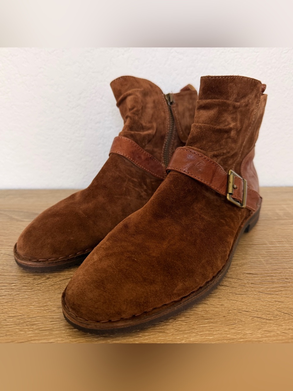 Trask Brown Suede & Leather Ankle Boots with Buckle ~ W 8.5